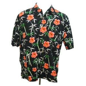J.G. HOOK Men's (Size Large) Black Hibiscus Hawaiian Aloha Shirt 100% Cotton